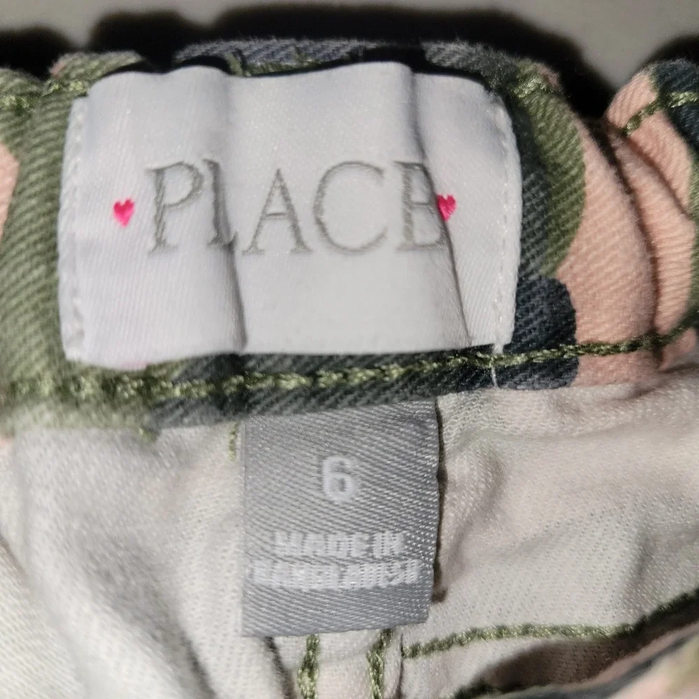 The Childrens Place Girls Pink & Green Camo Distressed Denim Shorts‎